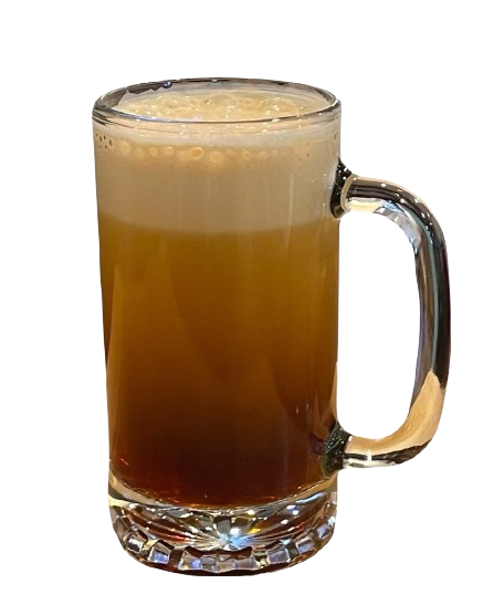 A glass of beer with foam in it.